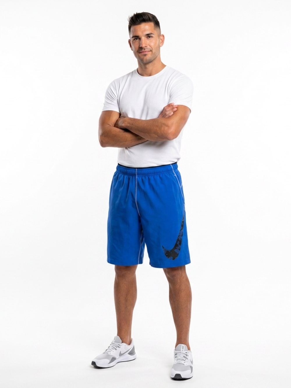 Men's Nike Blue Athletic Shorts with Graphic Swoosh